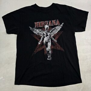Nirvana In Utero T-Shirt Band Tee Black Cotton Angel Retro Grunge 90s Men's Sz L